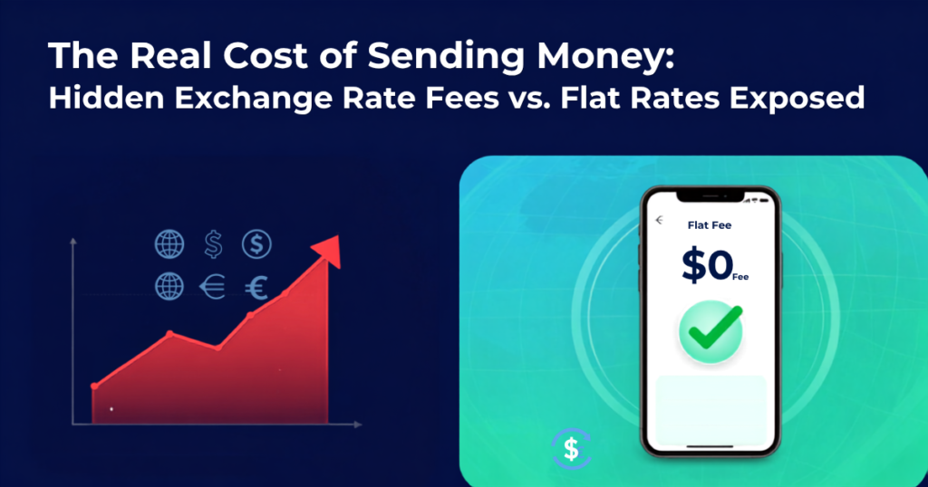 Hidden exchange rate fees vs flat rates data visualization chart showing remittance cost margins
