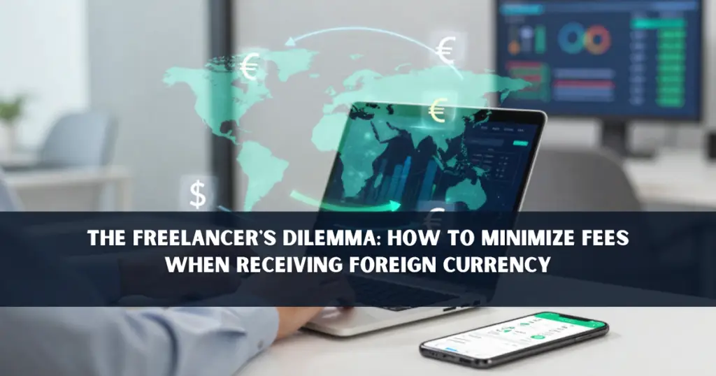 freelancer receiving international payments in multiple currencies through digital payment platforms while minimizing foreign exchange and transfer fees.