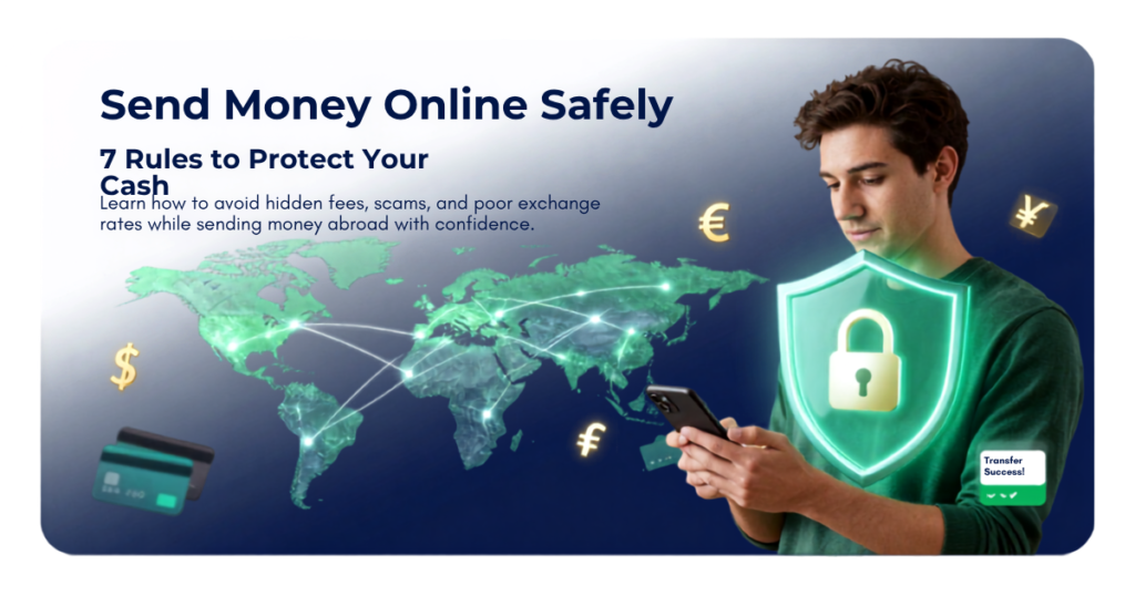 A person using a smartphone with two-factor authentication enabled to send money online safely.